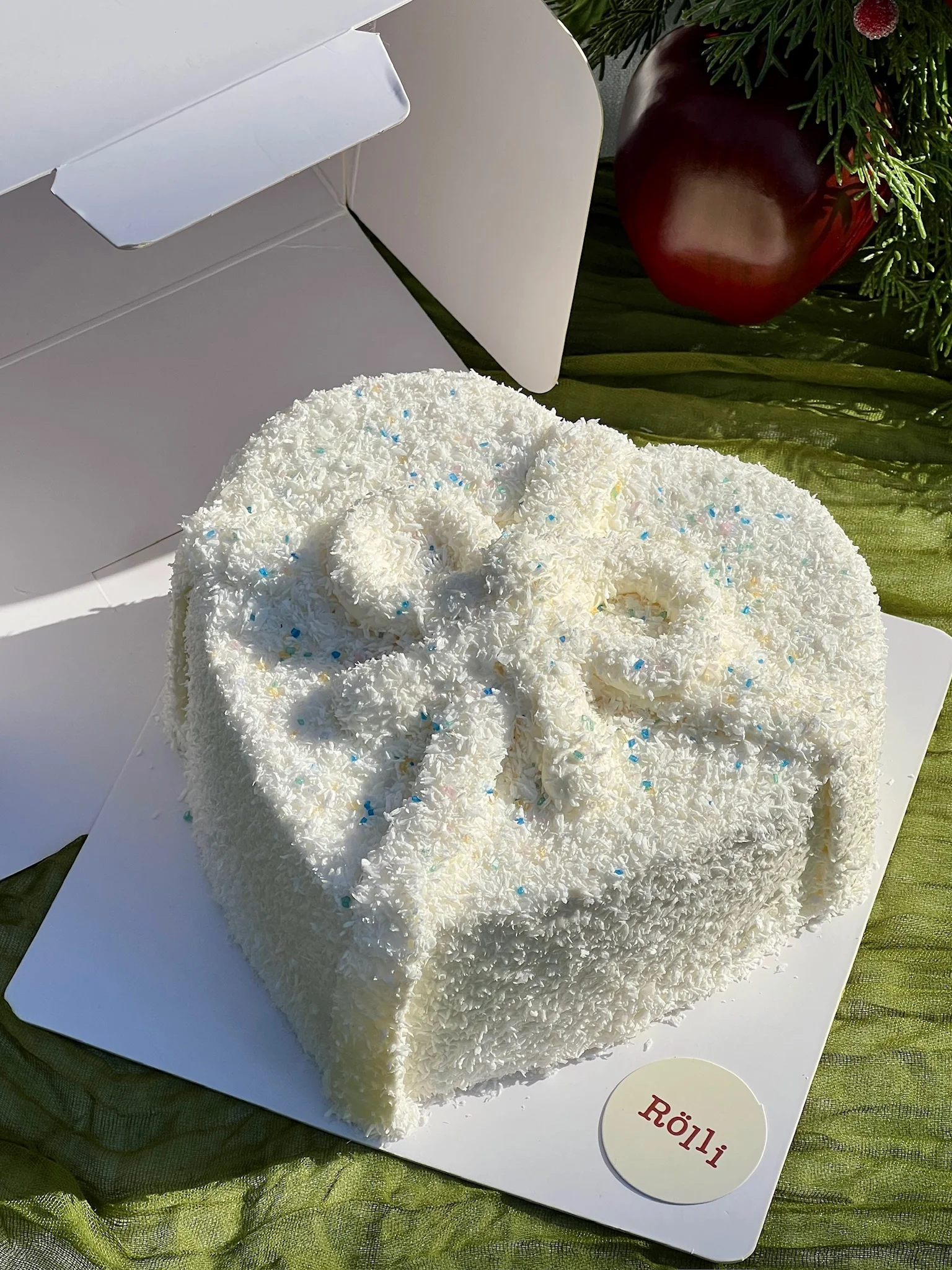 White heart-shaped cake