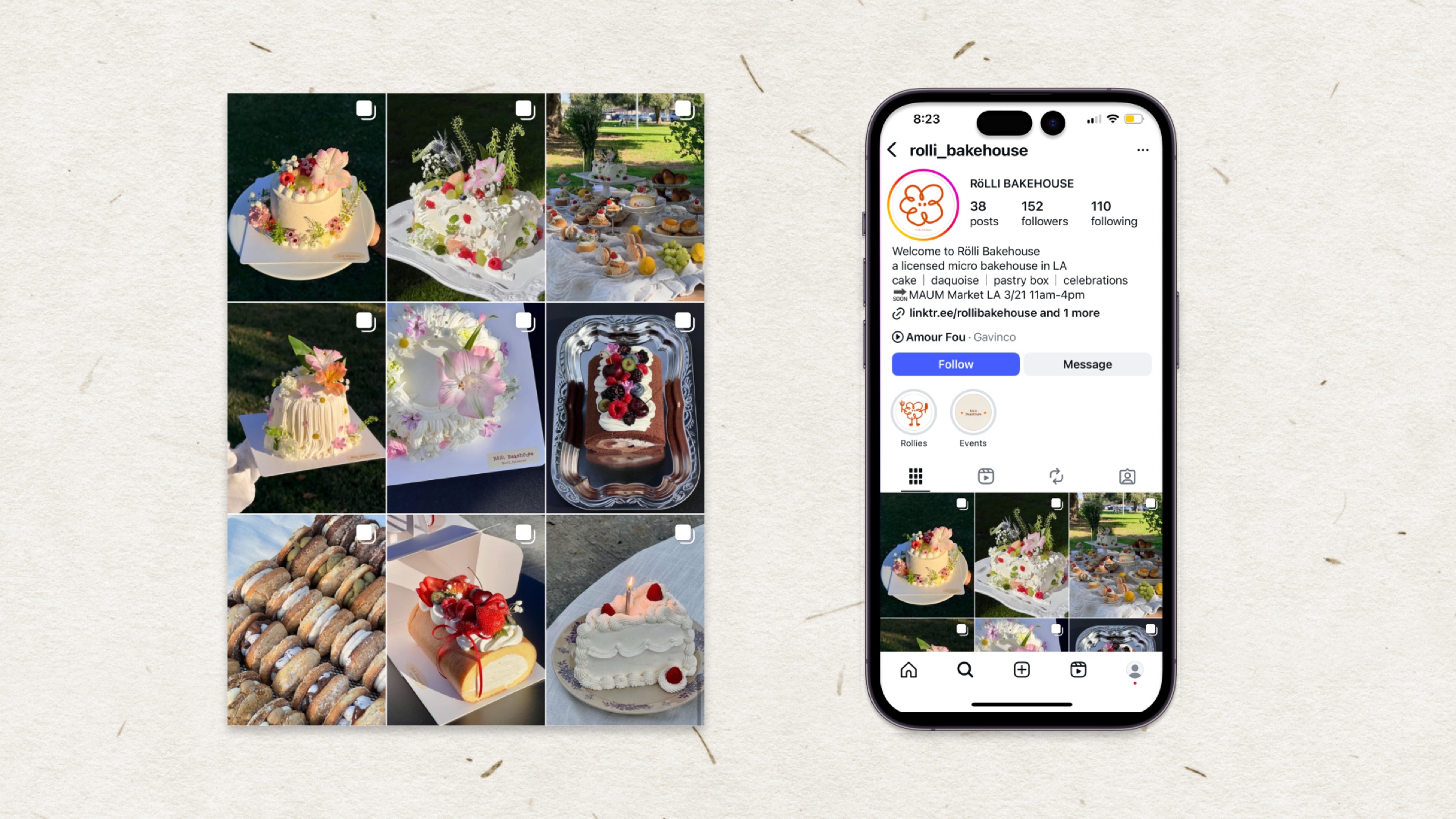 Rolli Bakehouse Instagram grid and profile on a phone
